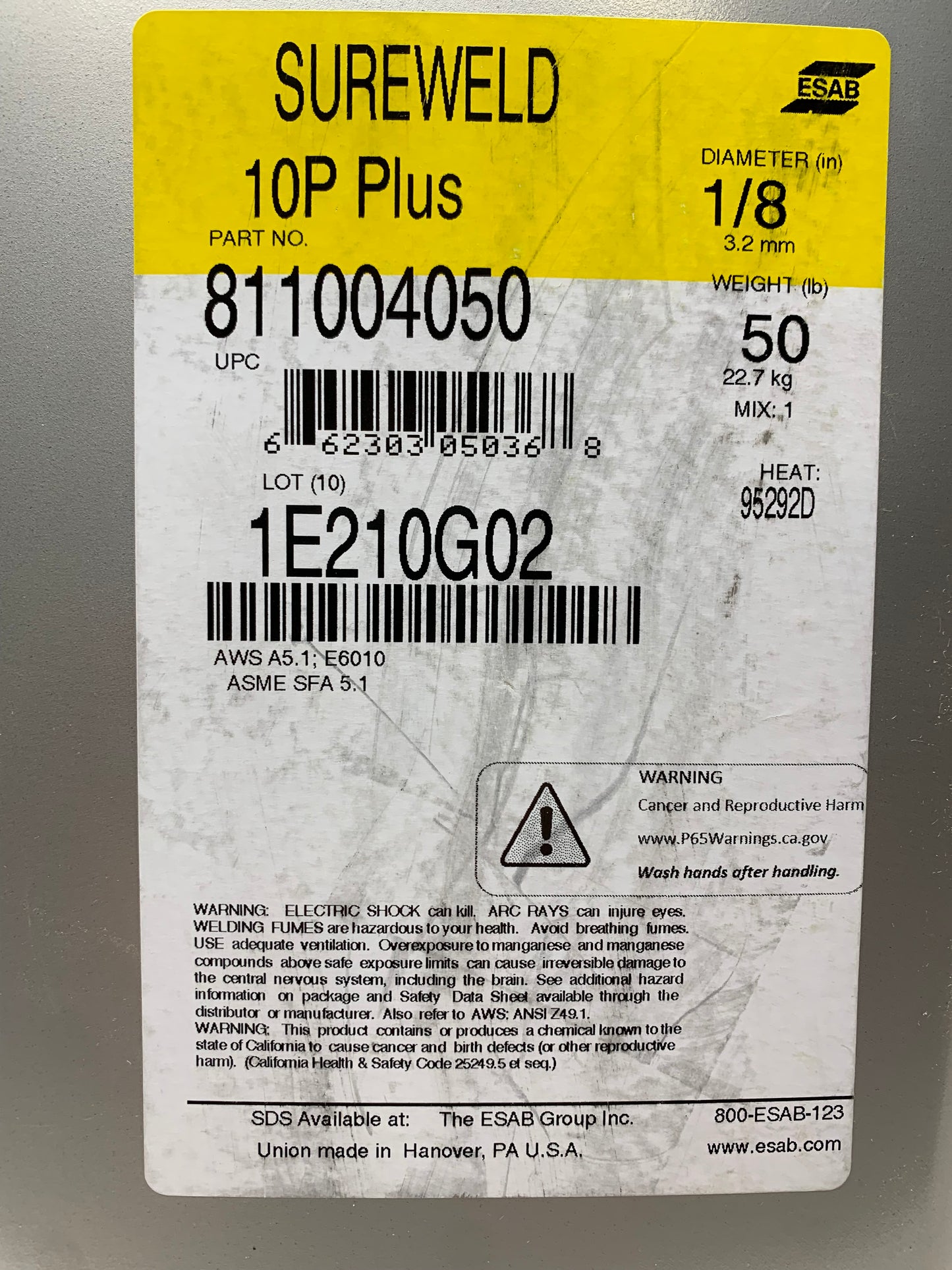 ESAB Sure Weld 10P+ E6010 1/8" Welding Electrode 50 lb Hermetically Sealed Package 811004050