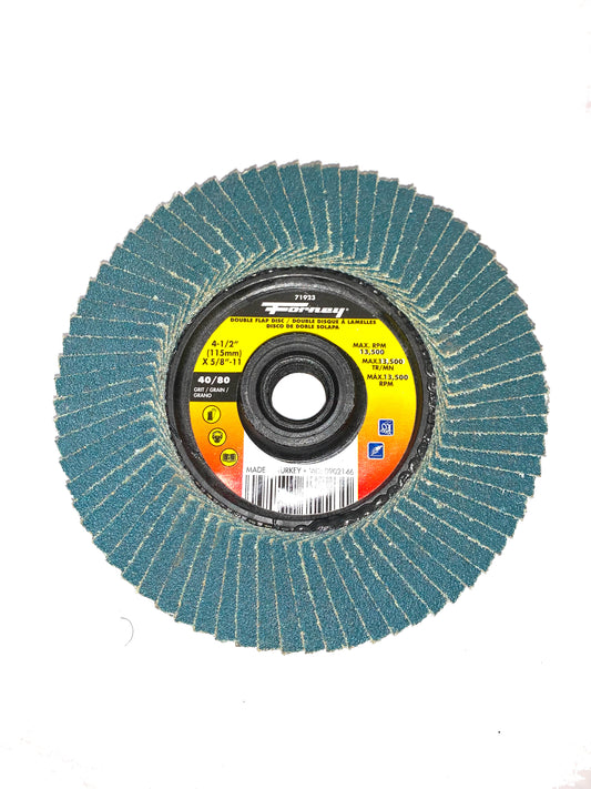 Forney 4-1/2 In. x 5/8 In.-11 Spin-On 40/80-Grit Type 29 Double-Sided Angle Grinder Flap Disc