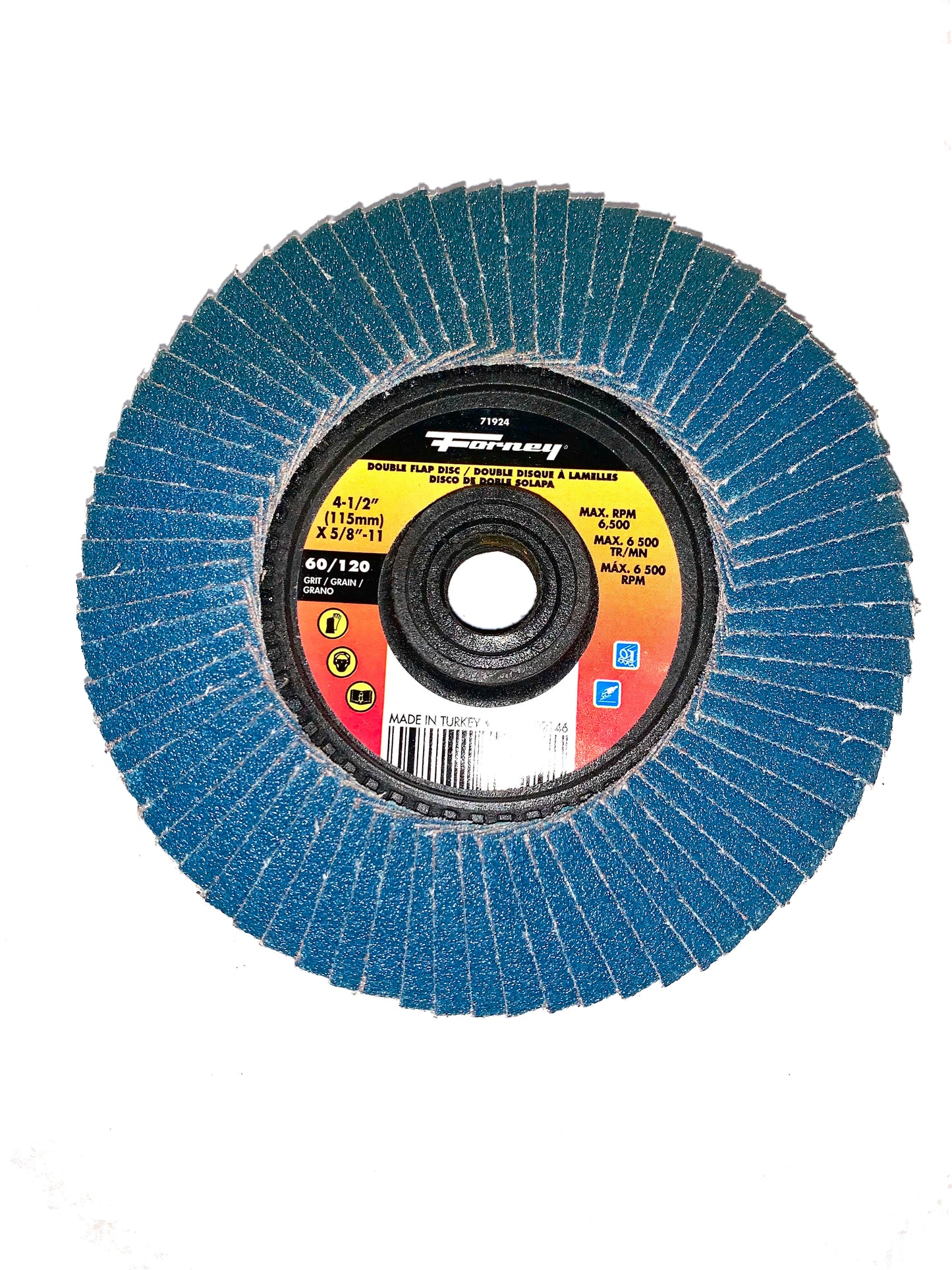 Forney 4-1/2 In. x 5/8 In.-11 Spin-On 60/120-Grit Type 29 Double-Sided Angle Grinder Flap Disc