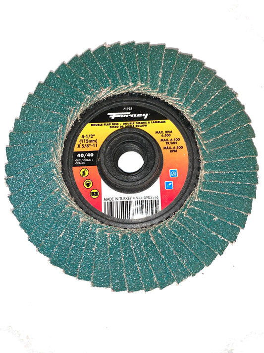 Forney 4-1/2 In. x 5/8 In.-11 Spin-On 40/40-Grit Type 29 Double-Sided Angle Grinder Flap Disc